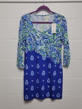 Lilly Pulitzer Blue Green Patterned Long Sleeve Dress